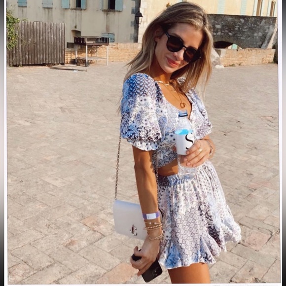 BLUE FLORAL SELF-TIE CROP + SKORT SET - Picture 8 of 8